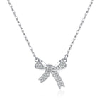 SLUYNZ 925 Sterling Silver Small Bow Pendant Necklace for Women Teens CZ Bow Necklace Chain Ribbon Necklace Choker