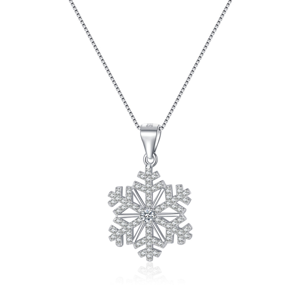 SLUYNZ 925 Sterling Silver Snowflake Pendant Necklace for Women Teens Christmas Snowflake Necklace Choker Sparkly CZ Snowflake Necklace Winter Necklace