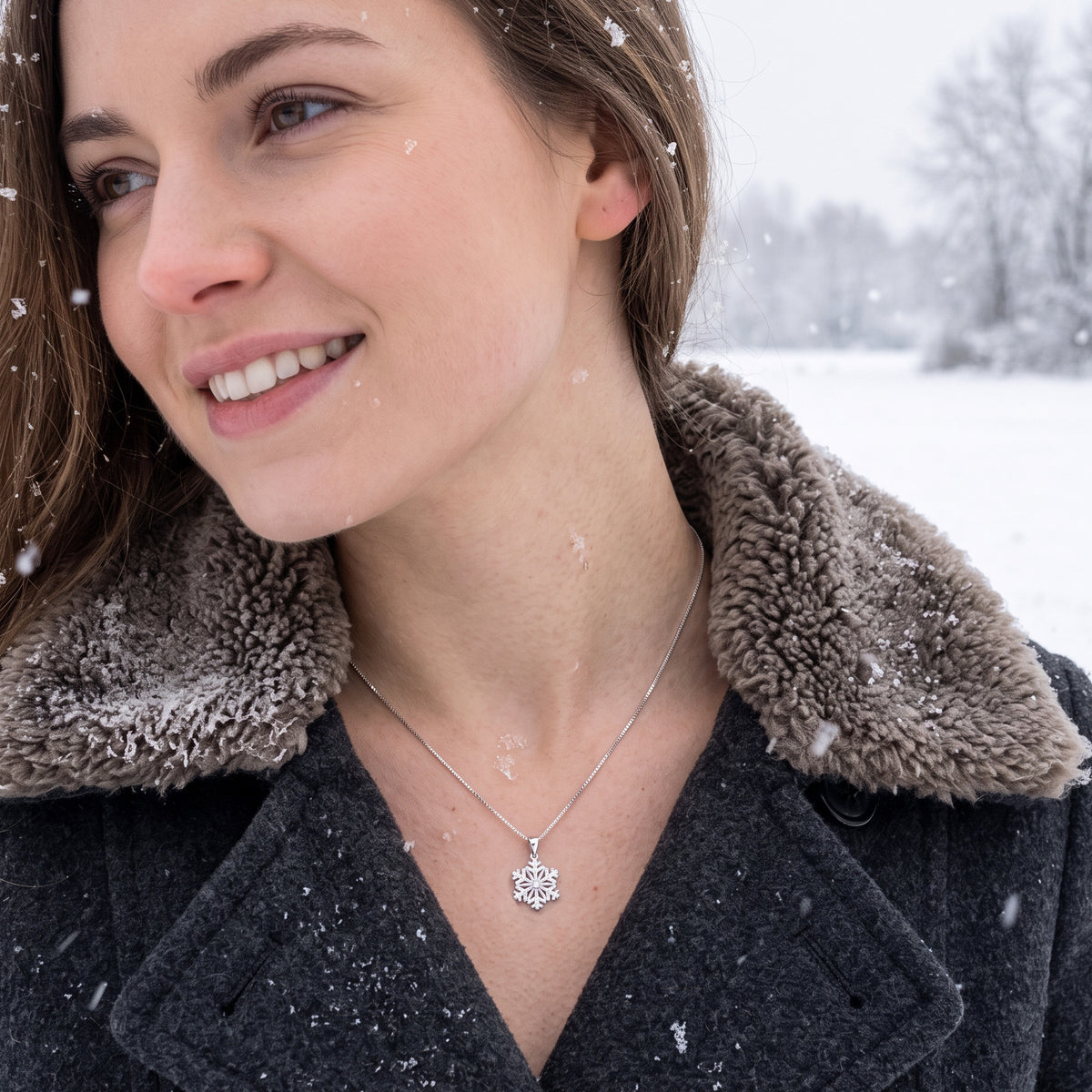 SLUYNZ 925 Sterling Silver Snowflake Pendant Necklace for Women Teens Christmas Snowflake Necklace Choker Sparkly CZ Snowflake Necklace Winter Necklace