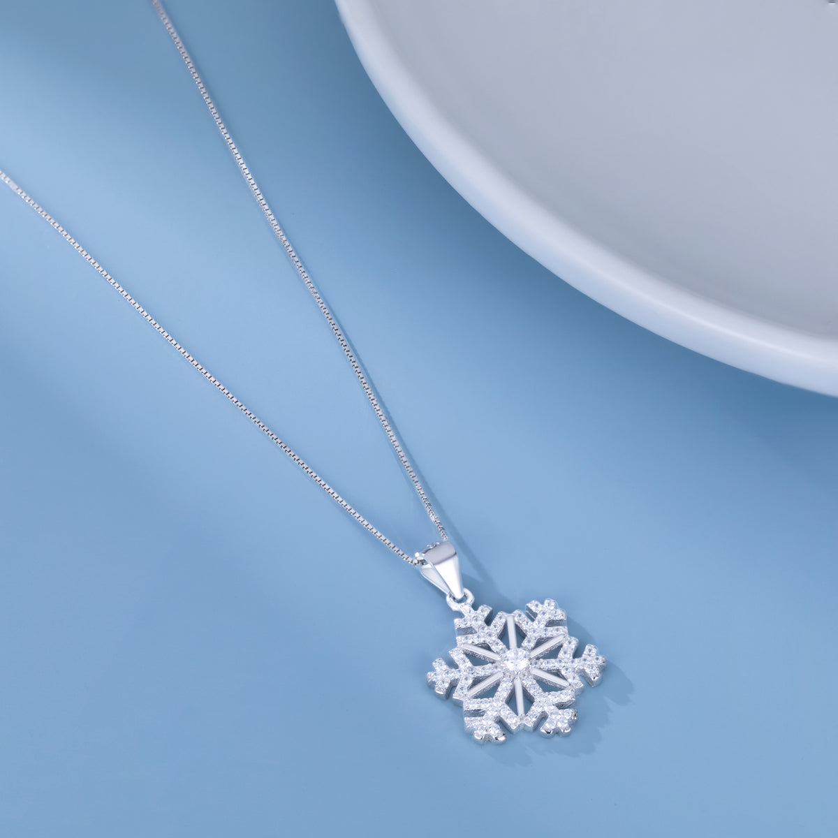 SLUYNZ 925 Sterling Silver Snowflake Pendant Necklace for Women Teens Christmas Snowflake Necklace Choker Sparkly CZ Snowflake Necklace Winter Necklace