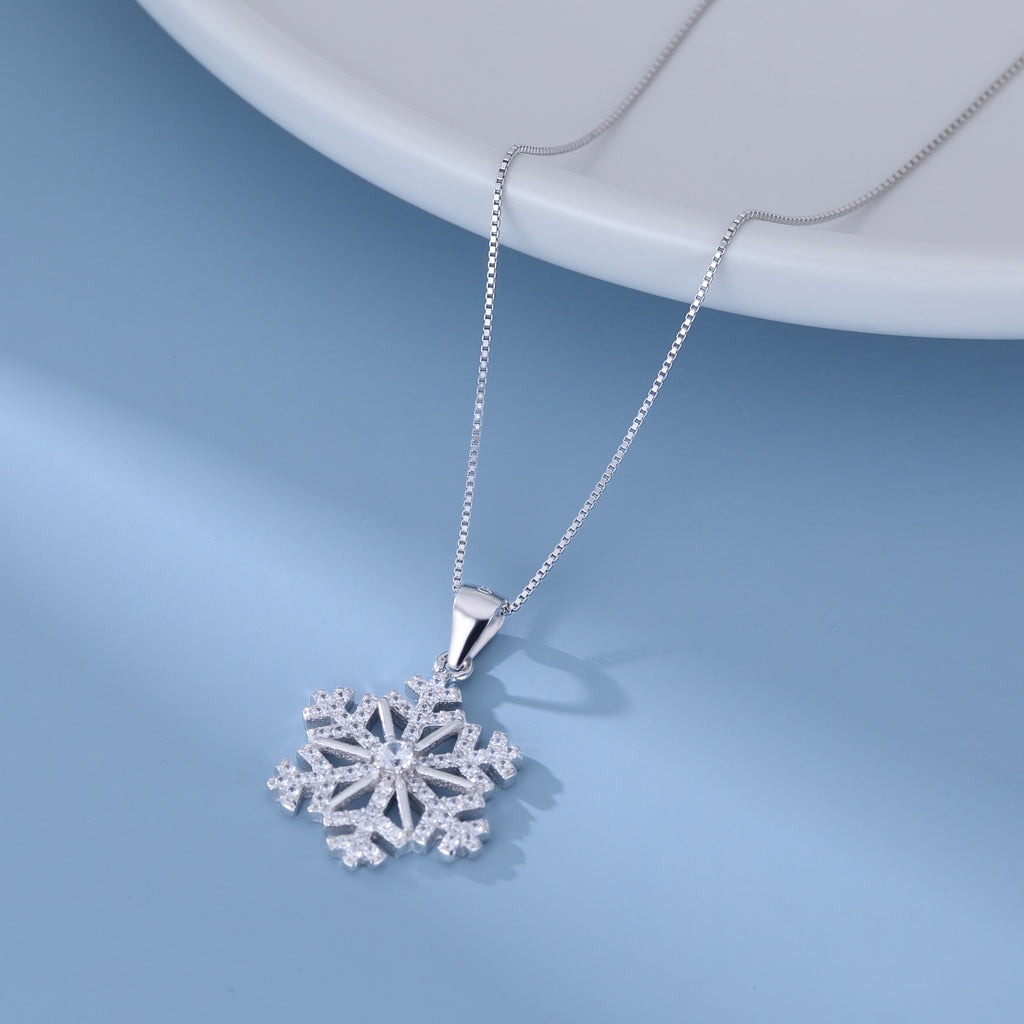 SLUYNZ 925 Sterling Silver Snowflake Pendant Necklace for Women Teens Christmas Snowflake Necklace Choker Sparkly CZ Snowflake Necklace Winter Necklace