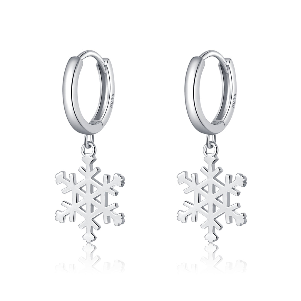 SLUYNZ 925 Sterling Silver Snowflake Hoop Earrings for Women Frozen Flower Hoop Earrings Winter Christmas Earrings