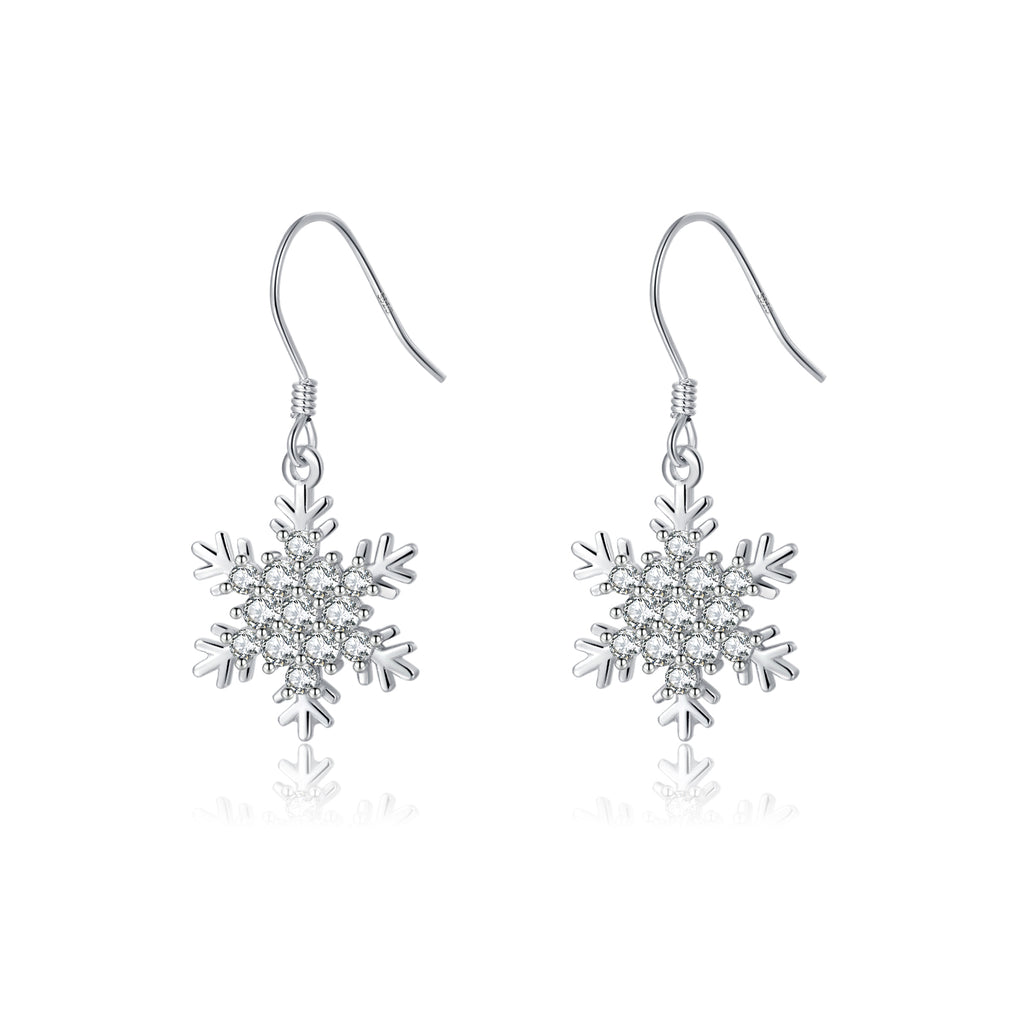 SLUYNZ 925 Sterling Silver Sparkling CZ Snowflake Earrings Drop for Women Snowflake Dangle Earrings Christmas Gifts