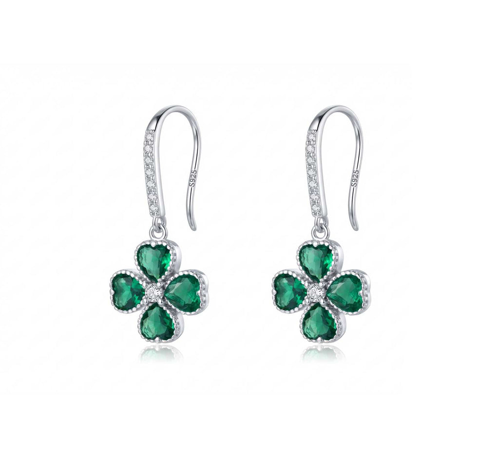 SLUYNZ Solid 925 Sterling Silver CZ Green Clover Earrings Drop for Women Teens Love Four Leaf Clover Dangle Earrings for St. Patrick's Day