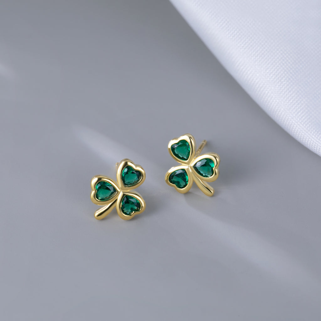 SLUYNZ 925 Sterling Silver Small Clover Earrings Stud for Women Teens Girls Lovely Green Shamrock Studs Earrings for St. Patrick's Day Spring Earrings