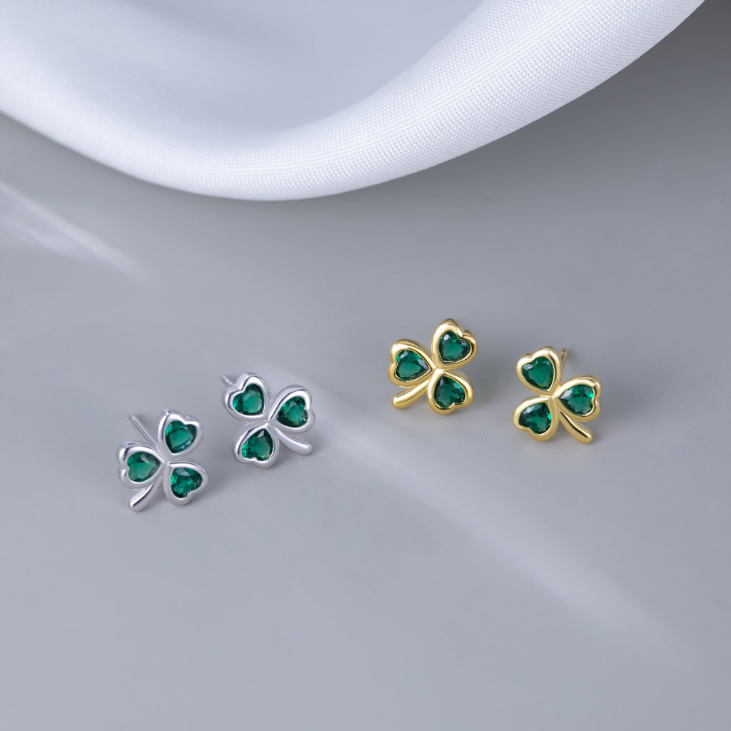 SLUYNZ 925 Sterling Silver Small Clover Earrings Stud for Women Teens Girls Lovely Green Shamrock Studs Earrings for St. Patrick's Day Spring Earrings