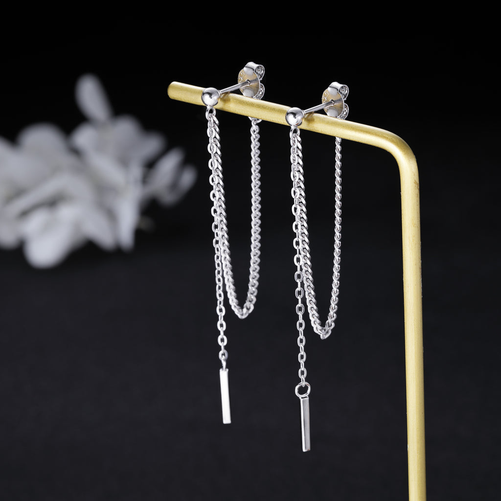 SLUYNZ 925 Sterling Silver Dangle Earrings Chain for Women Teen Bar Dangle Earrings Threader Earrings