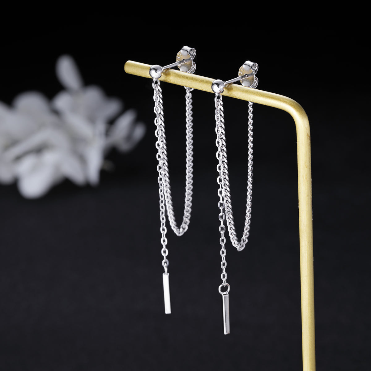 SLUYNZ 925 Sterling Silver Dangle Earrings Chain for Women Teen Bar Dangle Earrings Threader Earrings