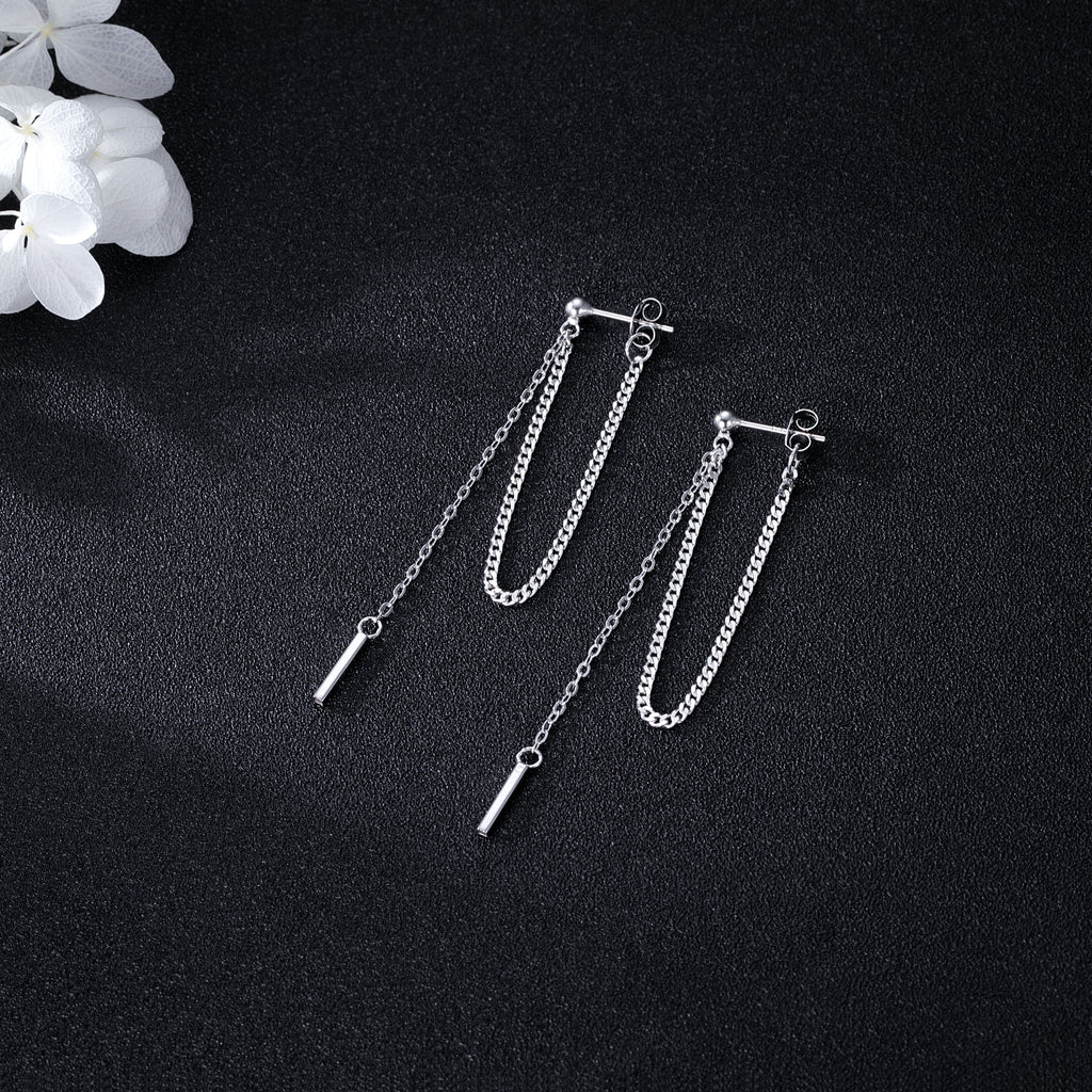 SLUYNZ 925 Sterling Silver Dangle Earrings Chain for Women Teen Bar Dangle Earrings Threader Earrings