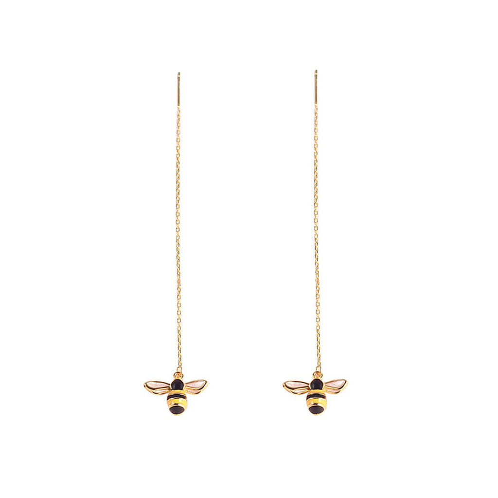 SLUYNZ Solid 925 Sterling Silver Bumble Bee Dangle Earrings for Women Teen Girls Honey Bee Drop Earrings Threader Tassel Chain