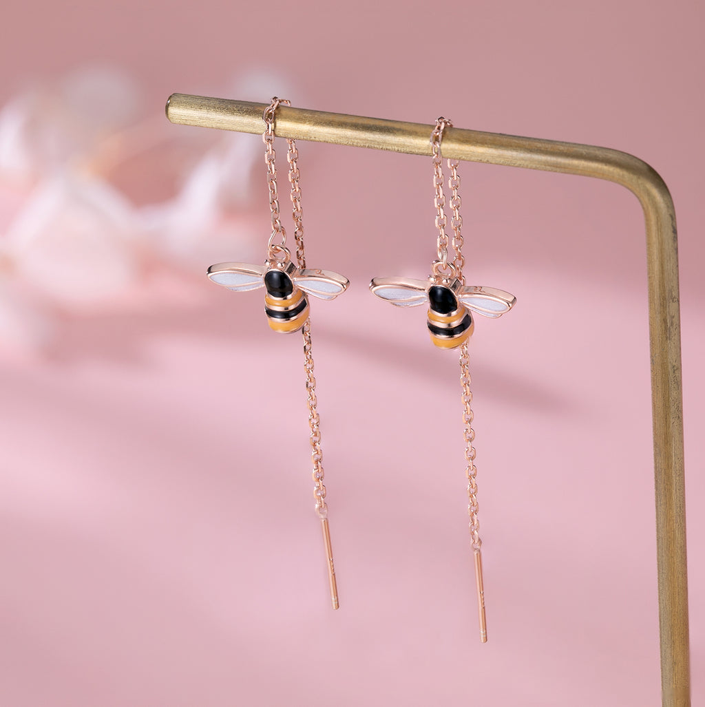 SLUYNZ Solid 925 Sterling Silver Bumble Bee Dangle Earrings for Women Teen Girls Honey Bee Drop Earrings Threader Tassel Chain