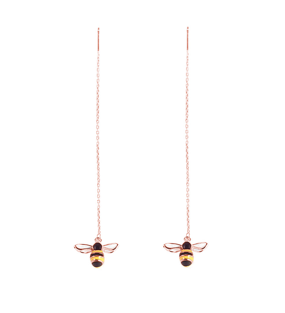 SLUYNZ Solid 925 Sterling Silver Bumble Bee Dangle Earrings for Women Teen Girls Honey Bee Drop Earrings Threader Tassel Chain