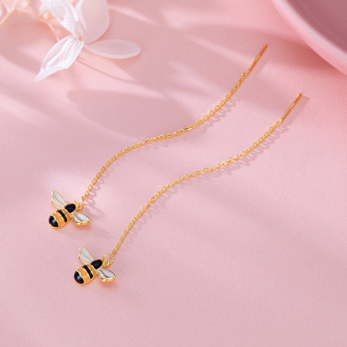 SLUYNZ Solid 925 Sterling Silver Bumble Bee Dangle Earrings for Women Teen Girls Honey Bee Drop Earrings Threader Tassel Chain