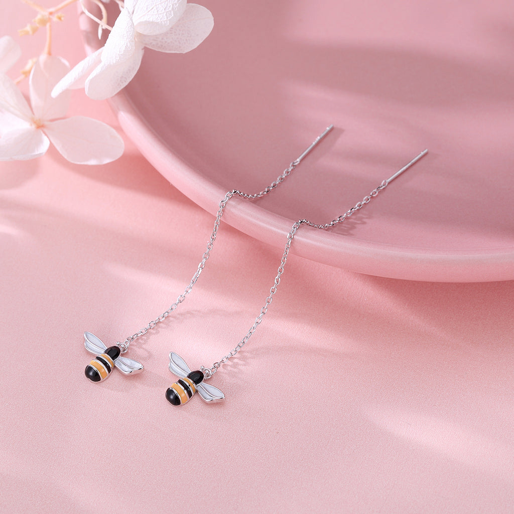 SLUYNZ Solid 925 Sterling Silver Bumble Bee Dangle Earrings for Women Teen Girls Honey Bee Drop Earrings Threader Tassel Chain