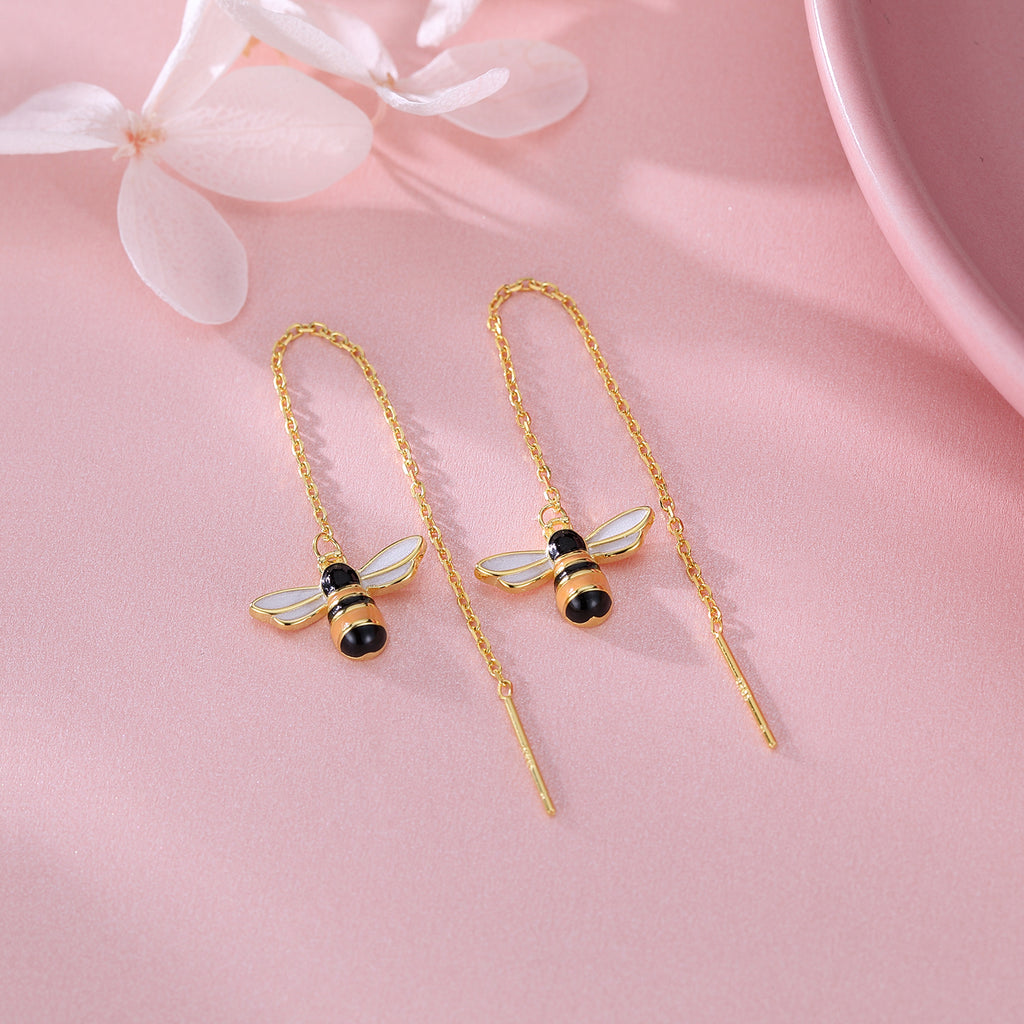 SLUYNZ Solid 925 Sterling Silver Bumble Bee Dangle Earrings for Women Teen Girls Honey Bee Drop Earrings Threader Tassel Chain