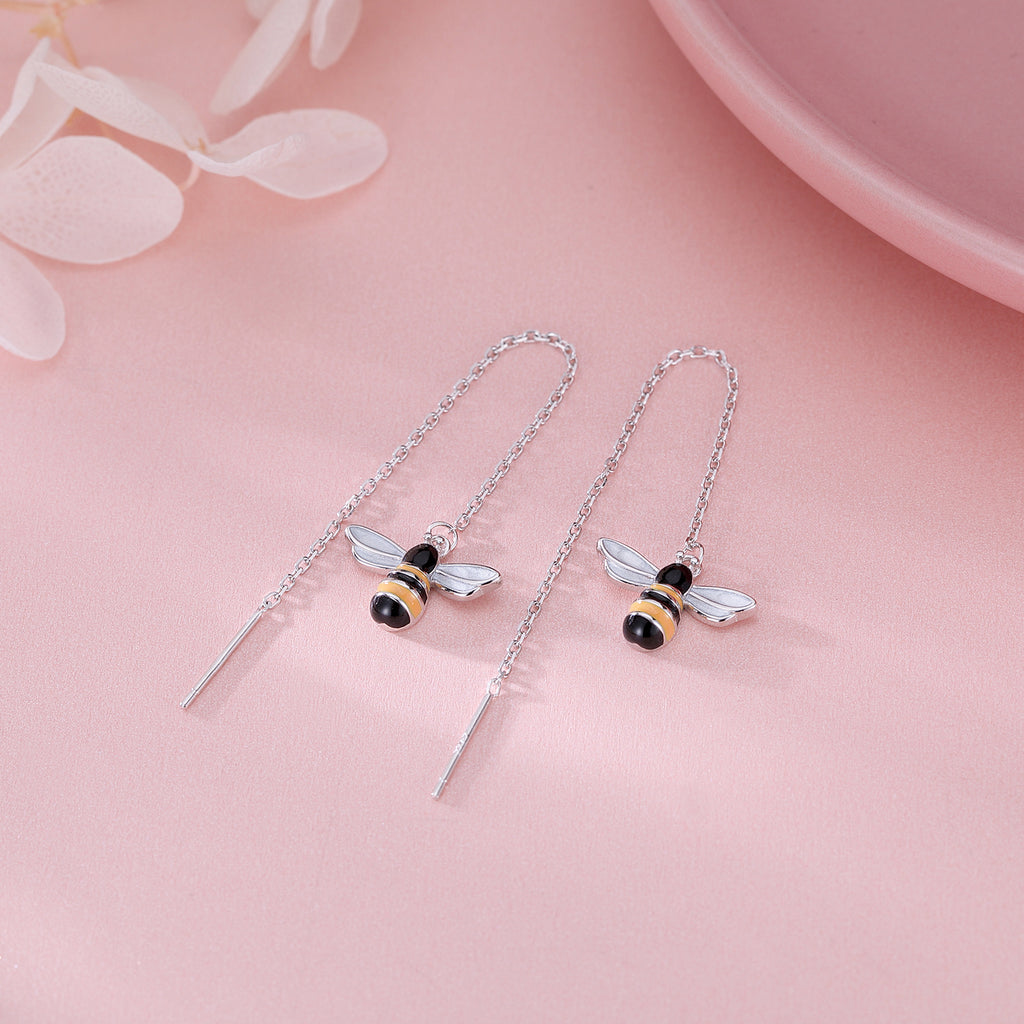 SLUYNZ Solid 925 Sterling Silver Bumble Bee Dangle Earrings for Women Teen Girls Honey Bee Drop Earrings Threader Tassel Chain