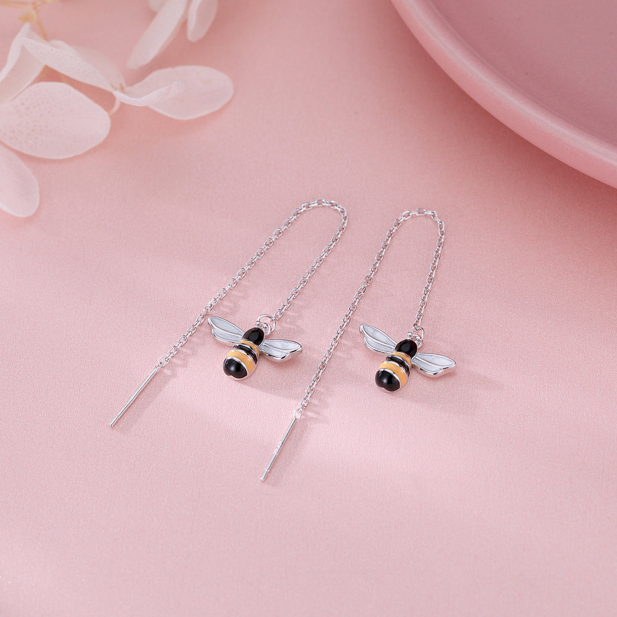 SLUYNZ Solid 925 Sterling Silver Bumble Bee Dangle Earrings for Women Teen Girls Honey Bee Drop Earrings Threader Tassel Chain