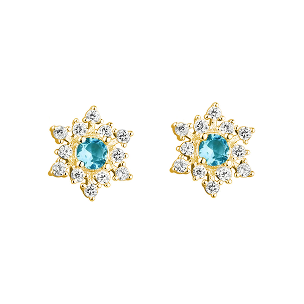SLUYNZ Solid 925 Sterling Silver Sparkling Blue Crystal Snowflake Earrings Stud for Women Teens Pretty Snowflake Stud Earrings