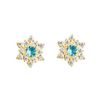 SLUYNZ Solid 925 Sterling Silver Sparkling Blue Crystal Snowflake Earrings Stud for Women Teens Pretty Snowflake Stud Earrings