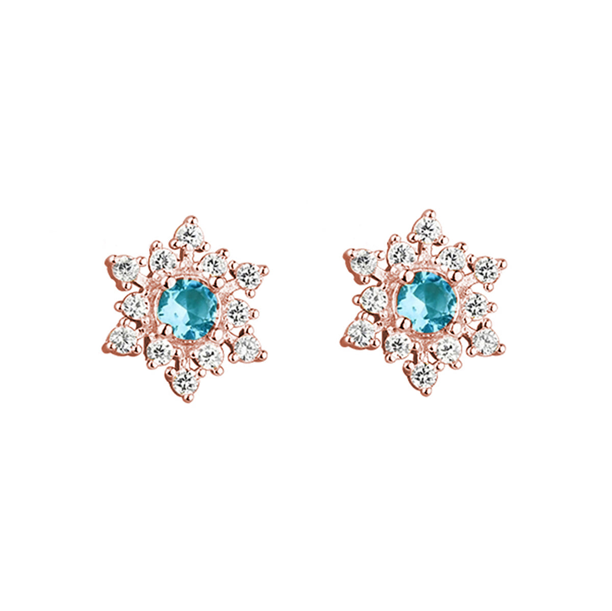 SLUYNZ Solid 925 Sterling Silver Sparkling Blue Crystal Snowflake Earrings Stud for Women Teens Pretty Snowflake Stud Earrings