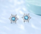 SLUYNZ Solid 925 Sterling Silver Sparkling Blue Crystal Snowflake Earrings Stud for Women Teens Pretty Snowflake Stud Earrings