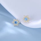 SLUYNZ Solid 925 Sterling Silver Sparkling Blue Crystal Snowflake Earrings Stud for Women Teens Pretty Snowflake Stud Earrings