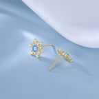 SLUYNZ Solid 925 Sterling Silver Sparkling Blue Crystal Snowflake Earrings Stud for Women Teens Pretty Snowflake Stud Earrings