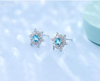 SLUYNZ Solid 925 Sterling Silver Sparkling Blue Crystal Snowflake Earrings Stud for Women Teens Pretty Snowflake Stud Earrings