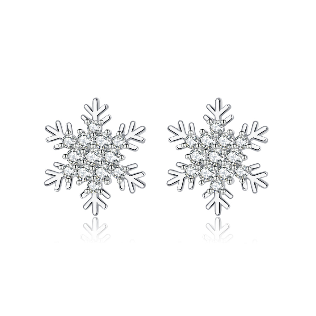 SLUYNZ Sterling Silver Small CZ Snowflake Earrings Stud for Women Teens Christmas Snowflake Stud Earrings Winter Holiday Earrings