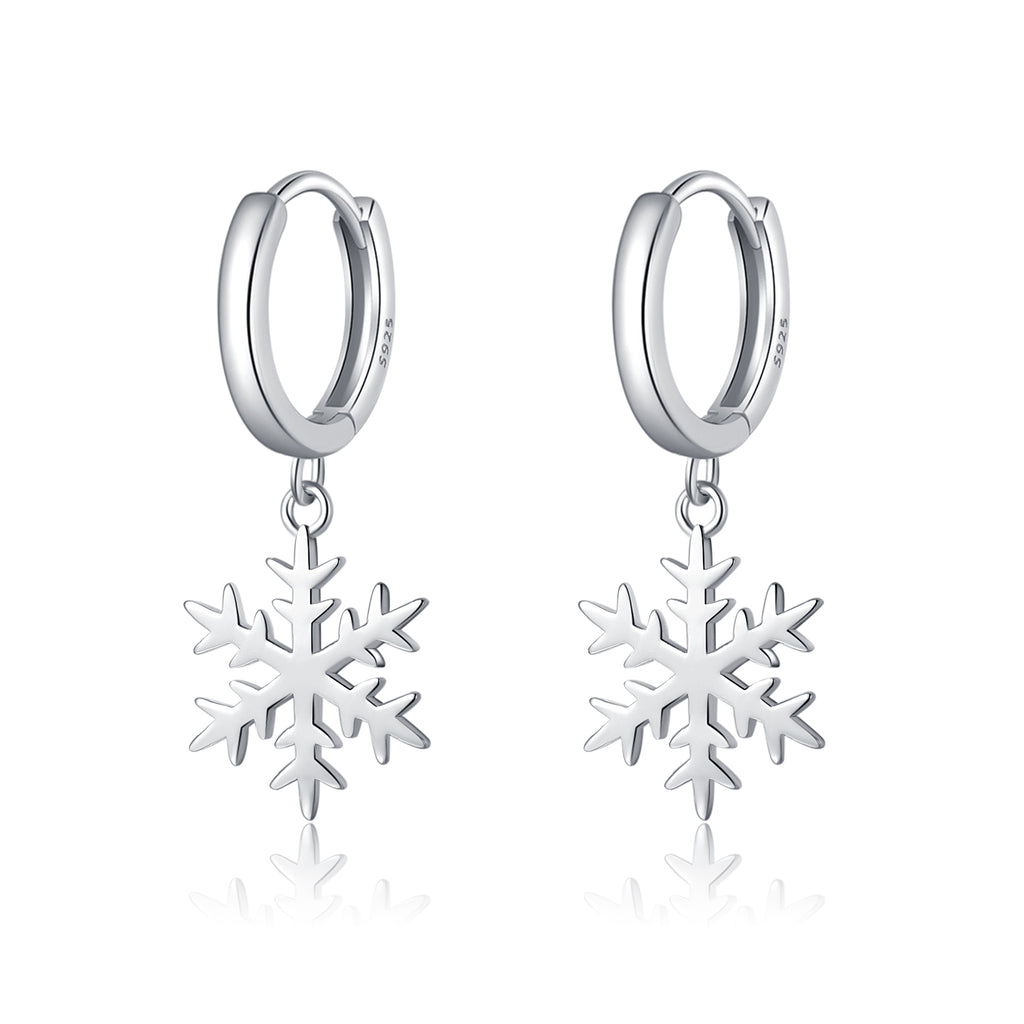 SLUYNZ 925 Sterling Silver Christmas Snowflake Hoop Earrings for Women Small Snowflake Hoop Earrings Drop Winter Holiday Earrings