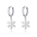 SLUYNZ 925 Sterling Silver Christmas Snowflake Hoop Earrings for Women Small Snowflake Hoop Earrings Drop Winter Holiday Earrings