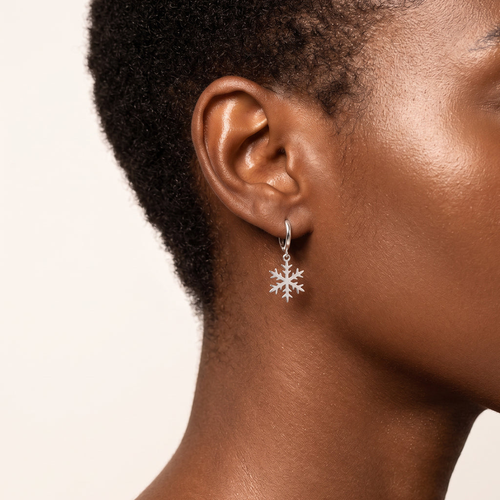 SLUYNZ 925 Sterling Silver Christmas Snowflake Hoop Earrings for Women Small Snowflake Hoop Earrings Drop Winter Holiday Earrings