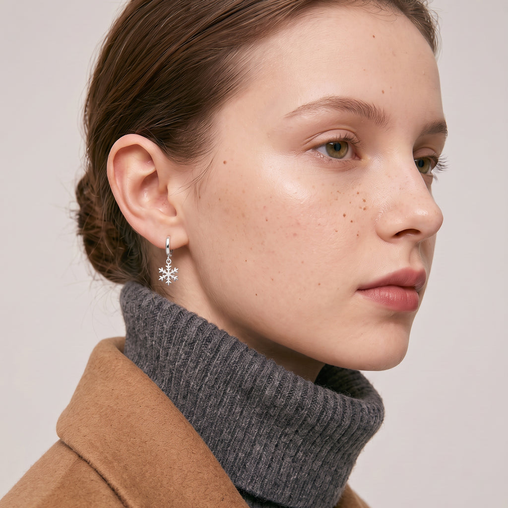 SLUYNZ 925 Sterling Silver Christmas Snowflake Hoop Earrings for Women Small Snowflake Hoop Earrings Drop Winter Holiday Earrings