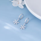 SLUYNZ 925 Sterling Silver Christmas Snowflake Hoop Earrings for Women Small Snowflake Hoop Earrings Drop Winter Holiday Earrings