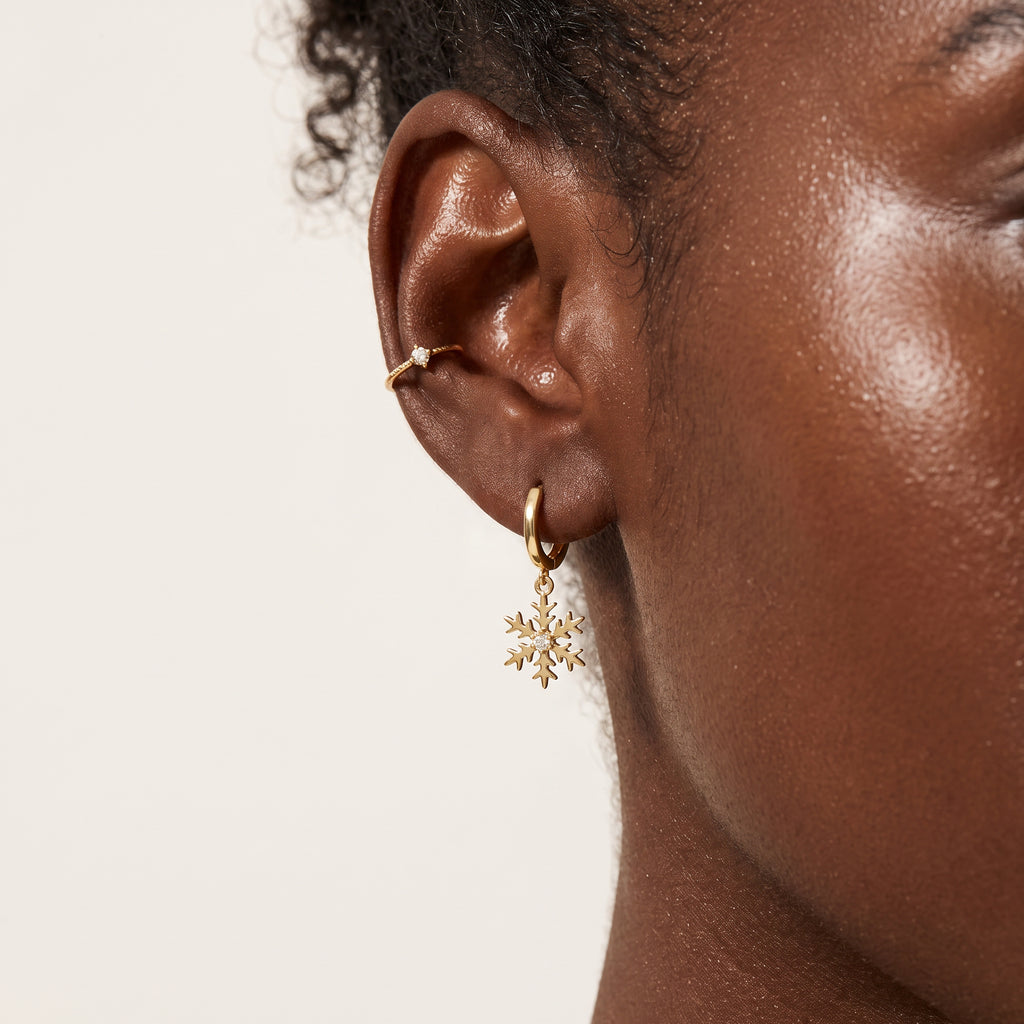 SLUYNZ 925 Sterling Silver Christmas Snowflake Hoop Earrings for Women Small Snowflake Hoop Earrings Drop Winter Holiday Earrings
