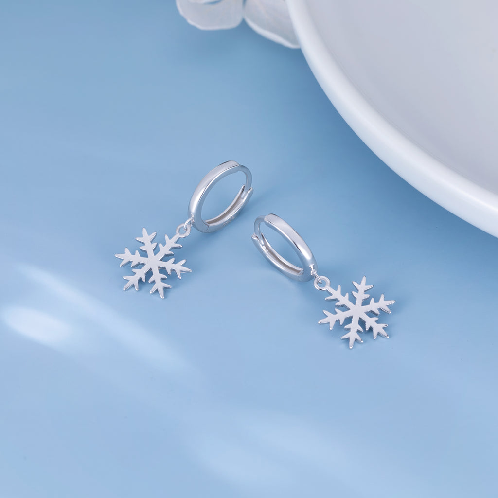 SLUYNZ 925 Sterling Silver Christmas Snowflake Hoop Earrings for Women Small Snowflake Hoop Earrings Drop Winter Holiday Earrings