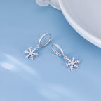 SLUYNZ 925 Sterling Silver Christmas Snowflake Hoop Earrings for Women Small Snowflake Hoop Earrings Drop Winter Holiday Earrings