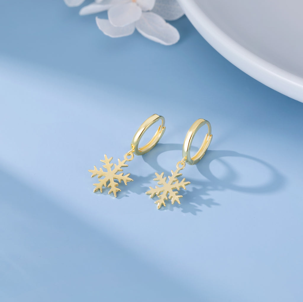 SLUYNZ 925 Sterling Silver Christmas Snowflake Hoop Earrings for Women Small Snowflake Hoop Earrings Drop Winter Holiday Earrings