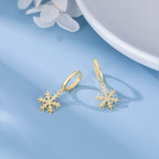 SLUYNZ 925 Sterling Silver Christmas Snowflake Hoop Earrings for Women Small Snowflake Hoop Earrings Drop Winter Holiday Earrings