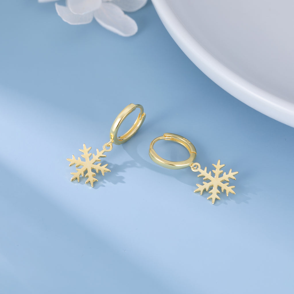 SLUYNZ 925 Sterling Silver Christmas Snowflake Hoop Earrings for Women Small Snowflake Hoop Earrings Drop Winter Holiday Earrings