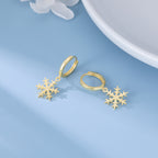 SLUYNZ 925 Sterling Silver Christmas Snowflake Hoop Earrings for Women Small Snowflake Hoop Earrings Drop Winter Holiday Earrings