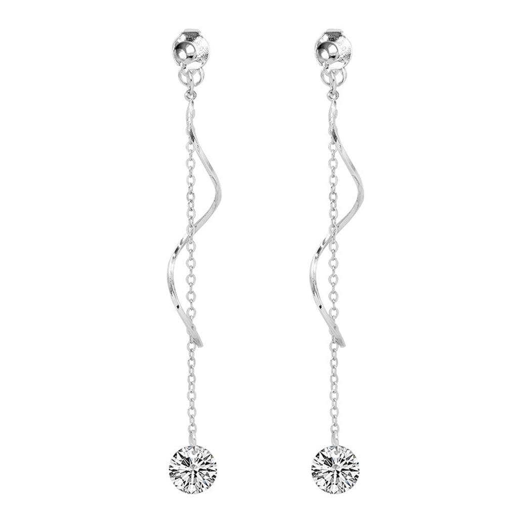 SLUYNZ 925 Sterling Silver CZ Droplet Dangle Earrings Chain for Women Teen Girls Long Dangle Earrings Curved Tassel