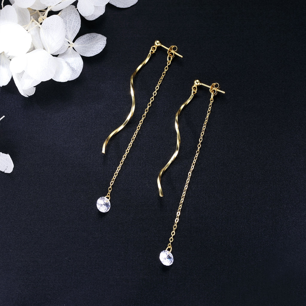 SLUYNZ 925 Sterling Silver CZ Droplet Dangle Earrings Chain for Women Teen Girls Long Dangle Earrings Curved Tassel