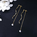 SLUYNZ 925 Sterling Silver CZ Droplet Dangle Earrings Chain for Women Teen Girls Long Dangle Earrings Curved Tassel