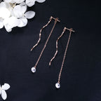 SLUYNZ 925 Sterling Silver CZ Droplet Dangle Earrings Chain for Women Teen Girls Long Dangle Earrings Curved Tassel