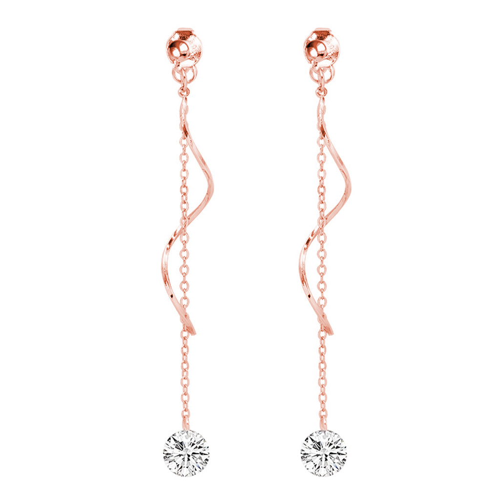 SLUYNZ 925 Sterling Silver CZ Droplet Dangle Earrings Chain for Women Teen Girls Long Dangle Earrings Curved Tassel