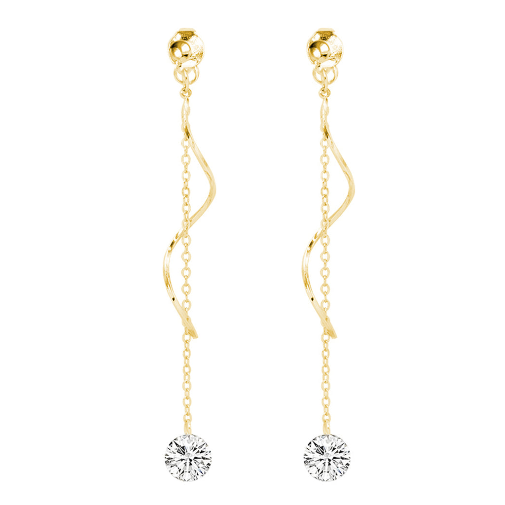SLUYNZ 925 Sterling Silver CZ Droplet Dangle Earrings Chain for Women Teen Girls Long Dangle Earrings Curved Tassel