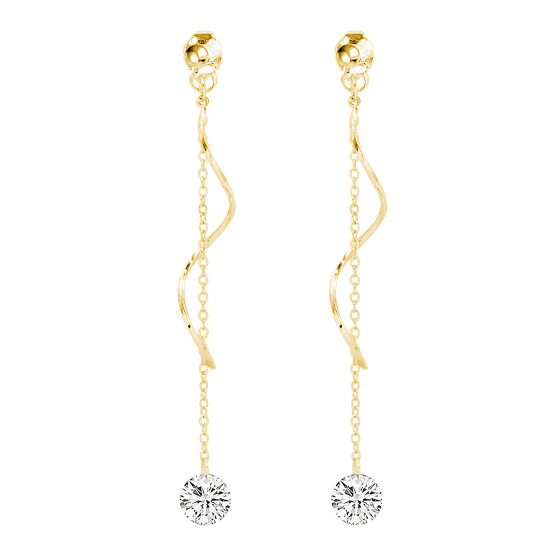 SLUYNZ 925 Sterling Silver CZ Droplet Dangle Earrings Chain for Women Teen Girls Long Dangle Earrings Curved Tassel