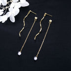 SLUYNZ 925 Sterling Silver CZ Droplet Dangle Earrings Chain for Women Teen Girls Long Dangle Earrings Curved Tassel