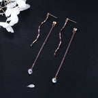 SLUYNZ 925 Sterling Silver CZ Droplet Dangle Earrings Chain for Women Teen Girls Long Dangle Earrings Curved Tassel